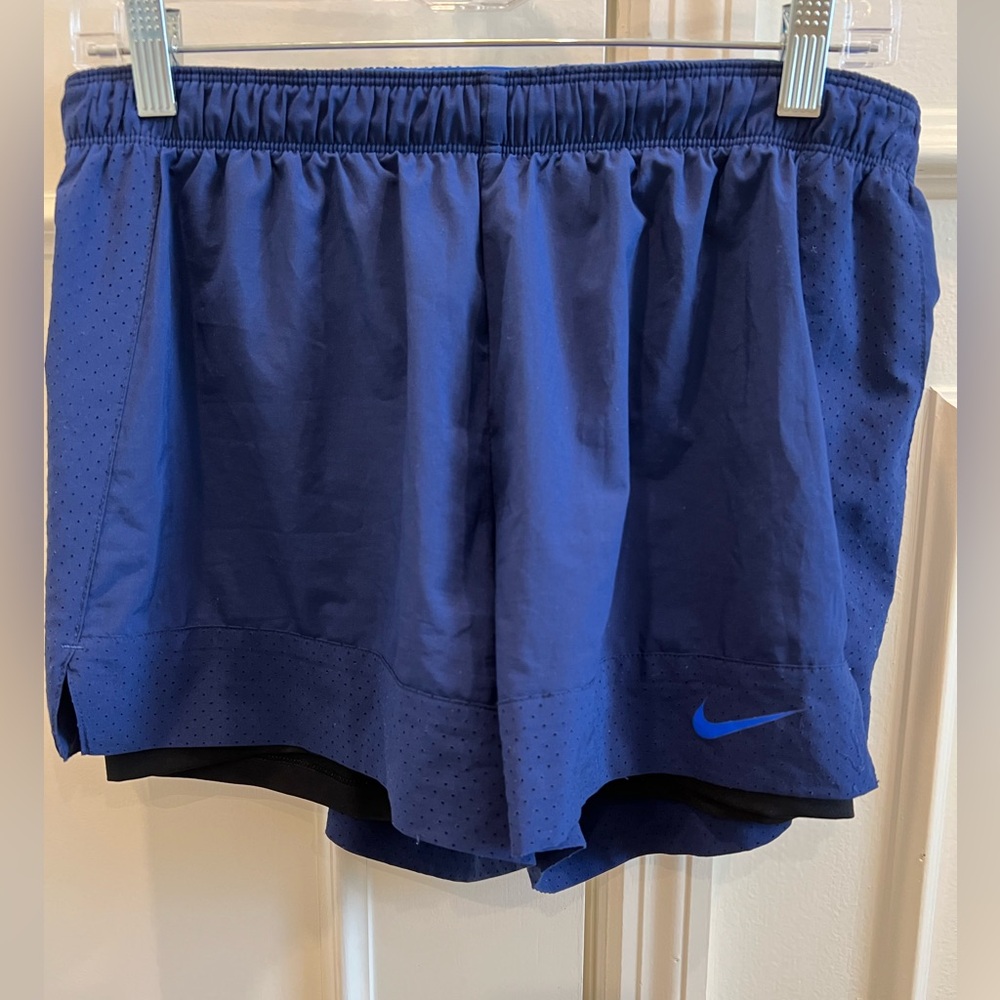 Nike ladies size L navy shorts with liner and drawstring elastic waist